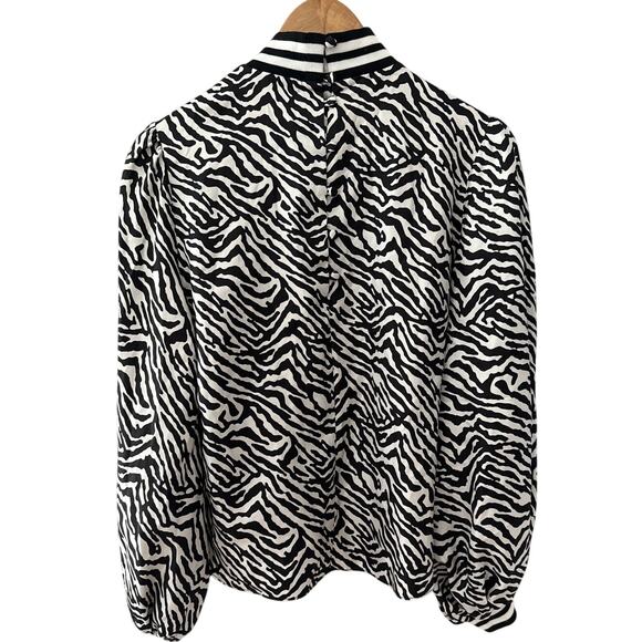 Hunter Bell Silk Zebra Print Sydney Mock Neck Long Sleeve Blouse Size Small - Picture 9 of 15